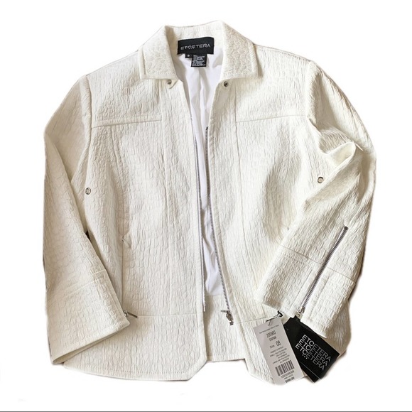 ETCETERA Ivory Animal Textured "Caspian" Zippered Moto Jacket size 8 NWT - Picture 2 of 14